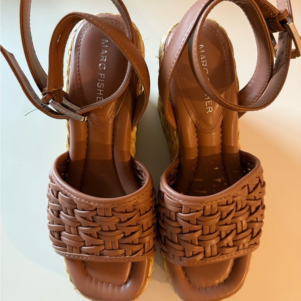 Marc Fisher Tan Woven Espadrille Sandals